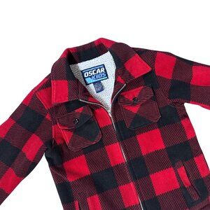 Vintage Buffalo Plaid Fleece Coat Jacket Red Black Checkered Sherpa Lining